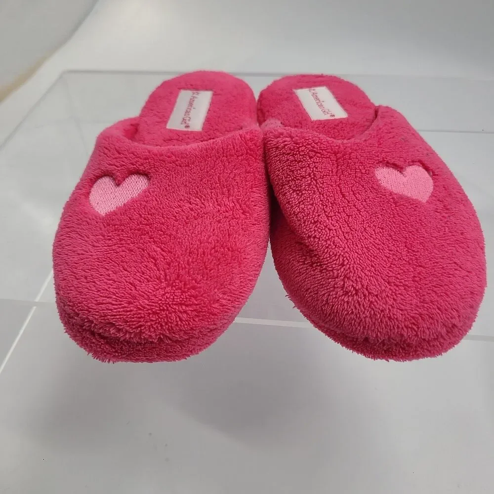 American Girl SLIPPERS for GIRLS Size Medium 3.5 - 5 Hot Pink Slip On Hearts